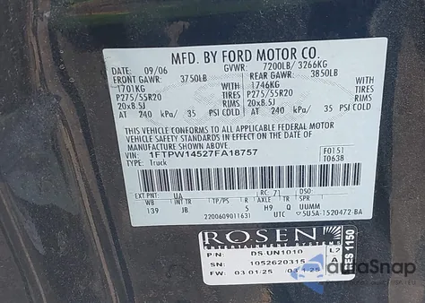 2007 Ford F-150 Fx4/Lariat/Xlt из США, поврежденный, VIN 1FTPW14527FA18757